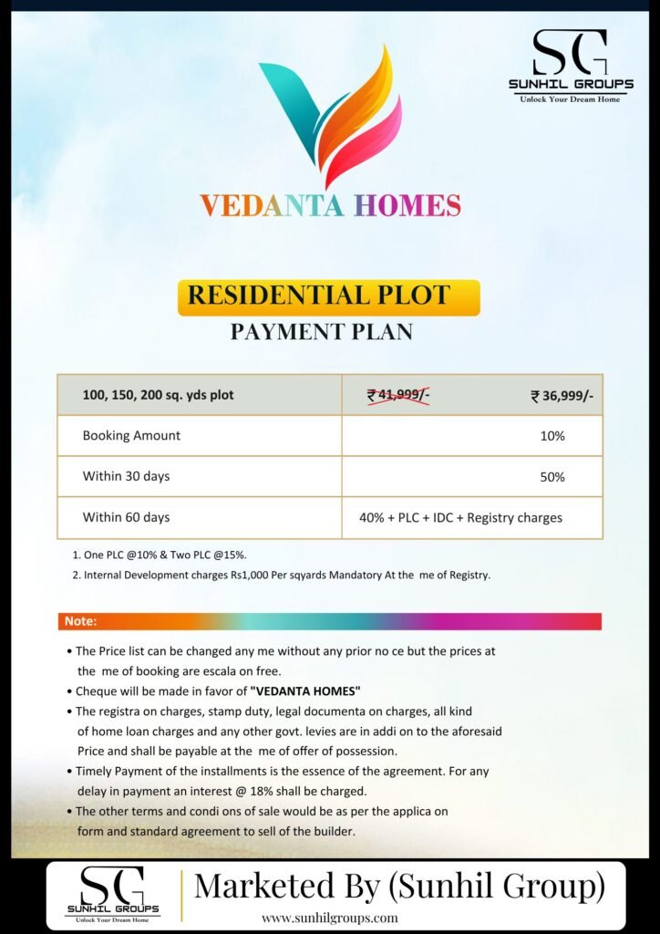 Price List Vedanta Homes Jattari